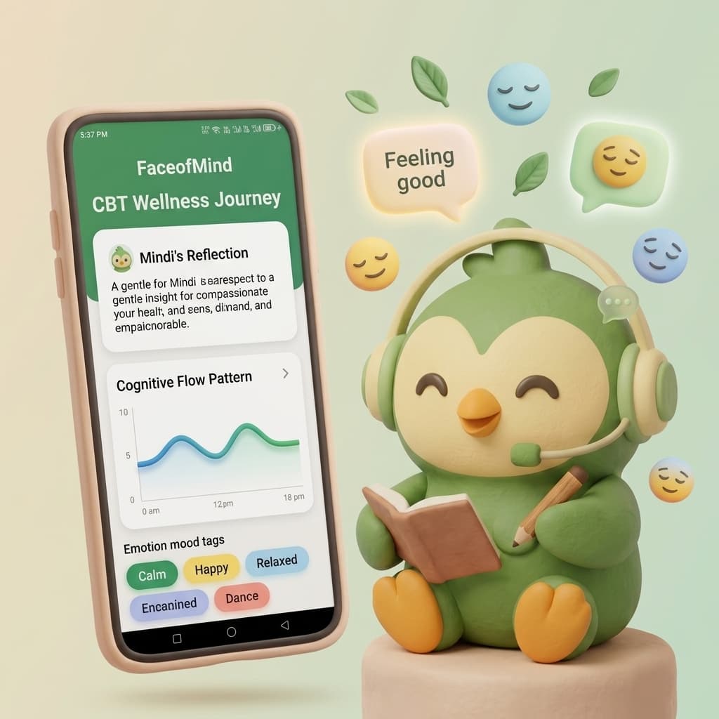 FaceofMind CBT Wellness Journey with Mindi Mascot